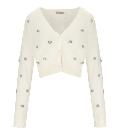 Twinset White Cropped Cardigan In Neutral