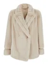 Twinset White Double-breasted Coat With Peak Revers In Ecofur Woman In White