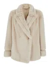 Twinset White Double-breasted Coat With Peak Revers In Ecofur Woman In Yellow