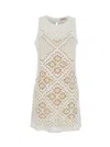 Twinset White Dress With Knitted Design And All-over Floral Embroidery
