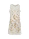 Twinset White Dress With Knitted Design And All-over Floral Embroidery