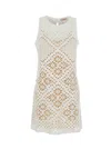 Twinset White Dress With Knitted Design And All-over Floral Embroidery