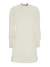 Twinset White Dress With Logo Plaque On The Back And Openwork Detail On The Cuffs In Ice