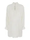 Twinset White Dress With Pleated Details And All-over Applied Embroidery In Cotton Woman