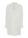 Twinset White Dress With Pleated Details And All-over Applied Embroidery In Cotton Woman In White
