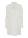 Twinset White Dress With Pleated Details And All-over Applied Embroidery In Cotton Woman In White