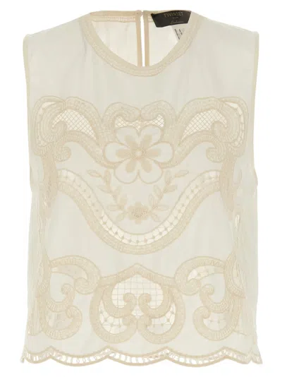 Twinset White Embroidery Jour Top