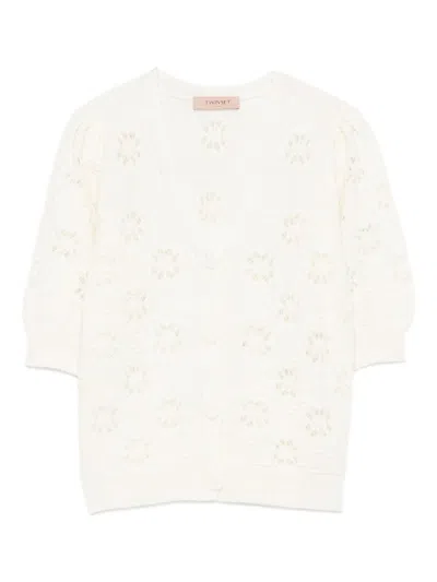 Twinset White Floral Cardigan In Multi