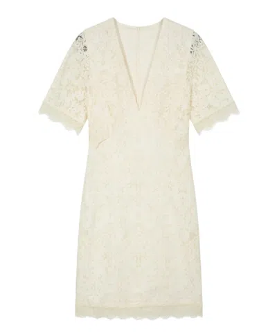 Twinset White Lace Overlay Midi Dress With Flutter Sleeves
