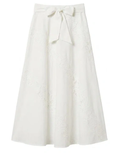 Twinset Twin-set White Lace Panel Bow Skirt In Neutral