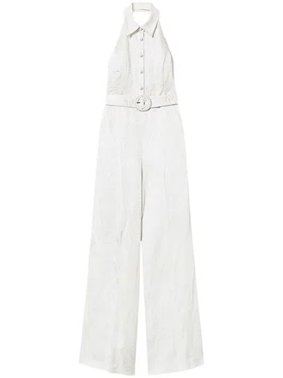 Twinset White Linen Blended Jumpsuit