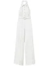 Twinset Twin-set White Wide-leg Jumpsuit With Halter Neck And Belted Waist
