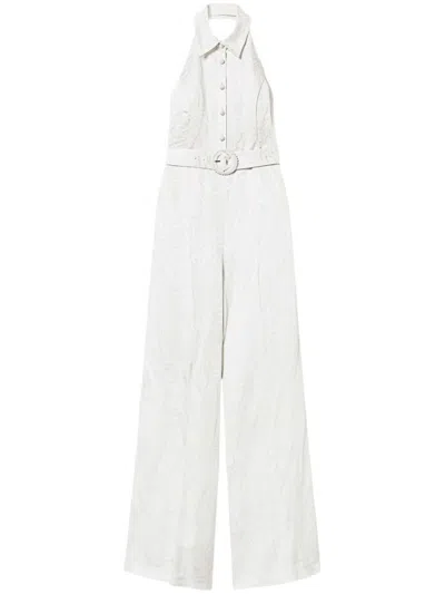 Twinset White Long Jacquard Satin Jumpsuit