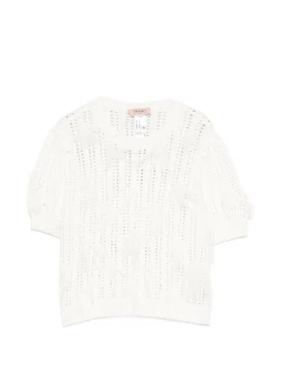 Twinset Twin-set White Open Knit Fringed Sweater