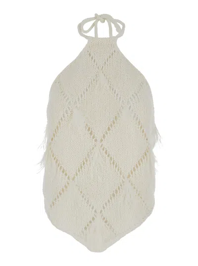 Twinset White Open Knit Work Top In Techno Fabric Woman In Bianco