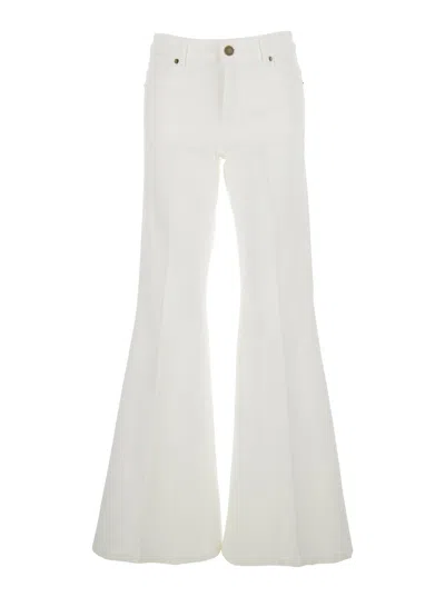 Twinset White Palazzo Jeans With Wide Leg And Logo Patch On The Rear In Denim Woman
