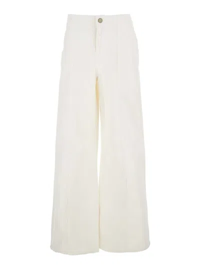 TWINSET WHITE PANTS WITH BELT LOOPS IN RIBBED VELVET WOMAN