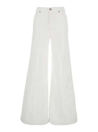 TWINSET WHITE PANTS WITH WIDE LEG AND LOGO PATCH ON THE REAR IN COTTON WOMAN