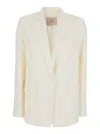 Twinset White Single-breasted Jacket With Notched Revers And Dropped Shoulders In Linen Blend Woman