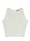 Twinset White Sleeveless Crochet Cropped Top With Logo Plaque On The Rear