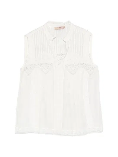 Twinset Camicia Senza Maniche Con Ricami Bianca  In White