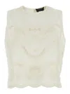 Twinset White Sleeveless Top With Front Embroidery And Scallop Hem
