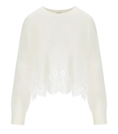 Twinset White Sweater Met Kant Details