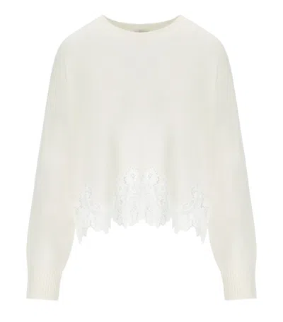 Twinset White Sweater Met Kant Details