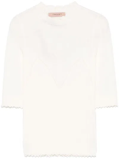 TWINSET WHITE SWEATER WITH HALF-LENGTH SLEEVES