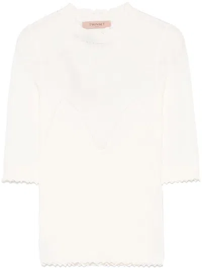 TWINSET TWINSET WHITE SWEATER WITH HALF-LENGTH SLEEVES