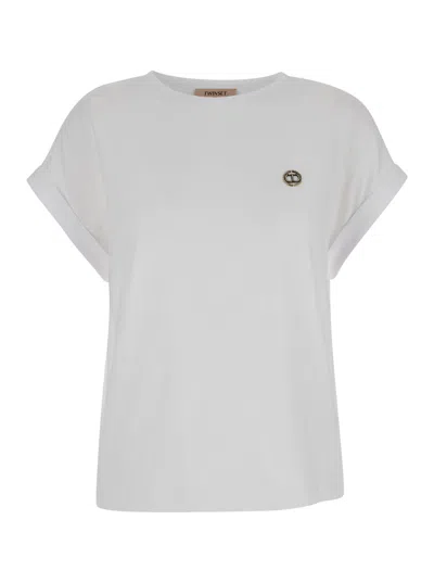 Twinset White T-shirt With Logo Placque In Cotton Woman
