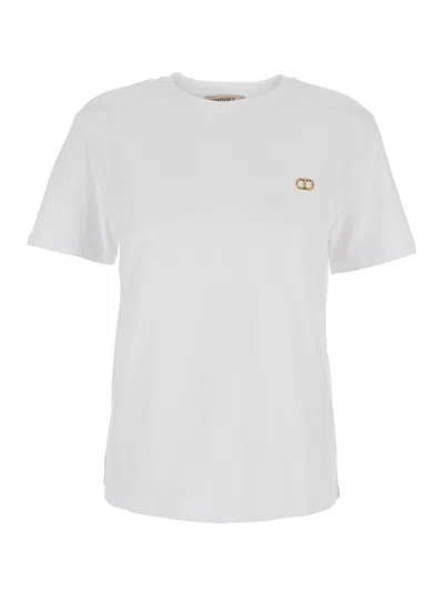 Twinset White T-shirt With Metallic Logo Plaque On The Front In Cotton Woman In Bianco Ottico