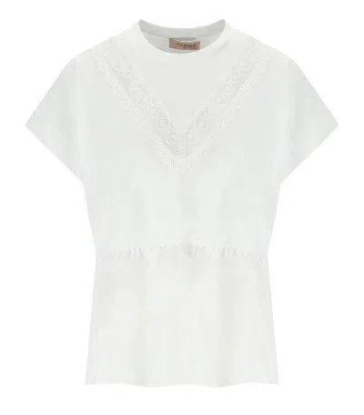 Twinset White T-shirt With Ruffle