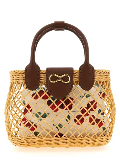 Twinset Wicker Basket Shoulder Strap In Neutral