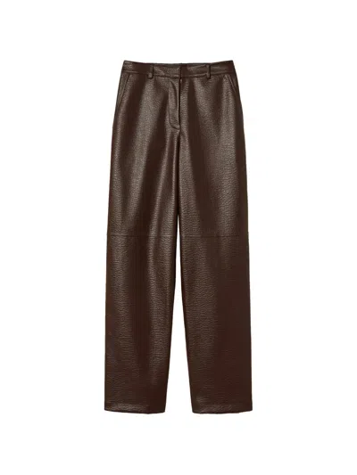 Twinset Wide Faux-leather Trousers In Brown