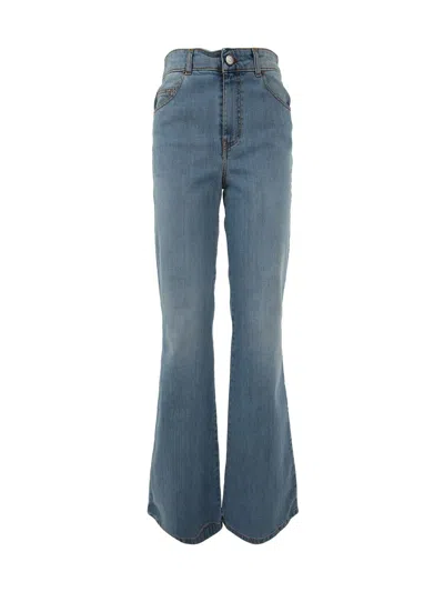 Twinset Wide Leg Flared Jeans In Medium Denim