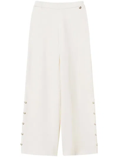 Twinset Wide-leg Knit Trousers In White