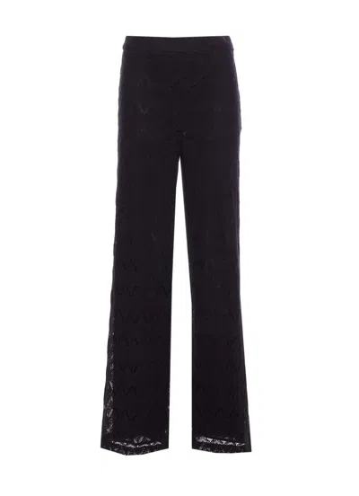Twinset Wide Leg Macrame Pants In Black