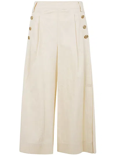 Twinset Wide Leg Trouser With Split In Nude & Neutrals