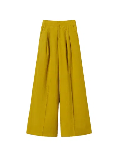 Twinset Pleated Wide-leg Pants In Yellow