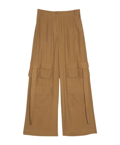Twinset Wide-leg Cargo Trousers In Brown