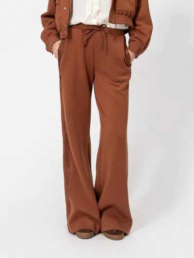 Twinset Wide-leg Jersey Jogging Trousers With Drawstring In Brown
