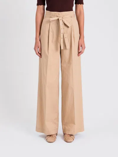 Twinset Wide-leg Trousers In Cotton Twill In Neutral