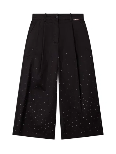 Twinset Twin-set Wide-leg Trousers With Chic Details In Nero