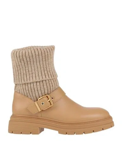 Twinset Woman Ankle Boots Camel Size 9 Textile Fibers In Brown