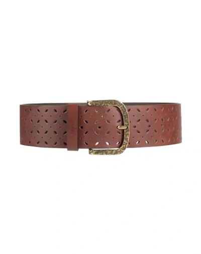 Twinset Woman Belt Chocolate Brown Size L Cow Leather