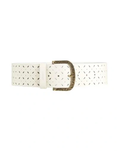 Twinset Woman Belt Ivory Size L Cow Leather In White