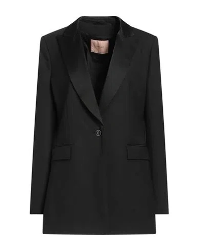 Twinset Woman Blazer Black Size 10 Polyester, Wool, Elastane, Acetate, Viscose