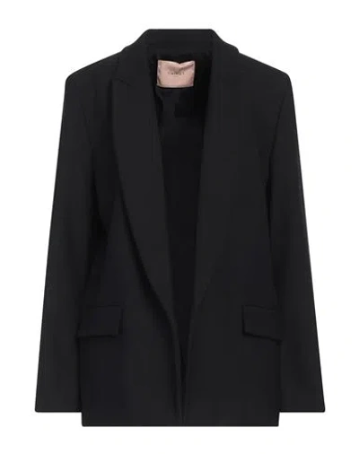 Twinset Woman Blazer Black Size 12 Polyester, Wool, Elastane In Animal Print