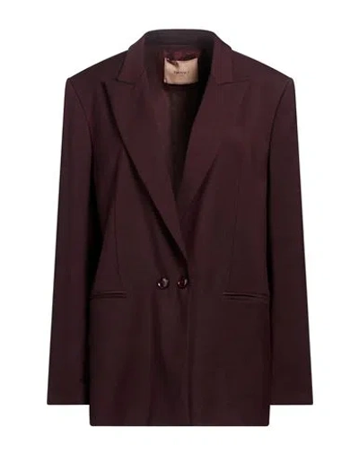 Twinset Woman Blazer Burgundy Size 6 Polyester, Wool, Viscose, Elastane In Red